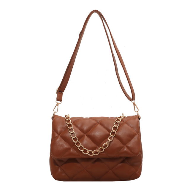 Women's PU Leather Diamond Lattice Shoulder Bag Lady Embroidery ThreadChain Flap Crossbody Bag