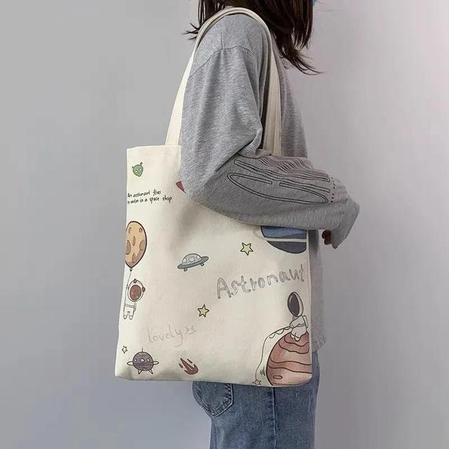 Women's shoulder bag 2022 canvas tote fashion girl bag simple large capacity shopper bag with wide zipper starry sky print handbag