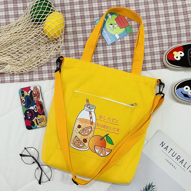 2021 women canvas shopper bag with print shopper tote bag girls summer bags female cartoon orange shoulder bag school bag