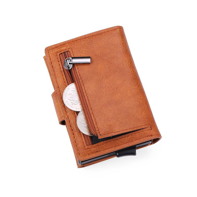 DIENQI Rfid Blocking Card Holder Men Wallets Slim Thin Leather Metal Magic Smart Wallet Male Coin Purse Coffee Wallets for Men