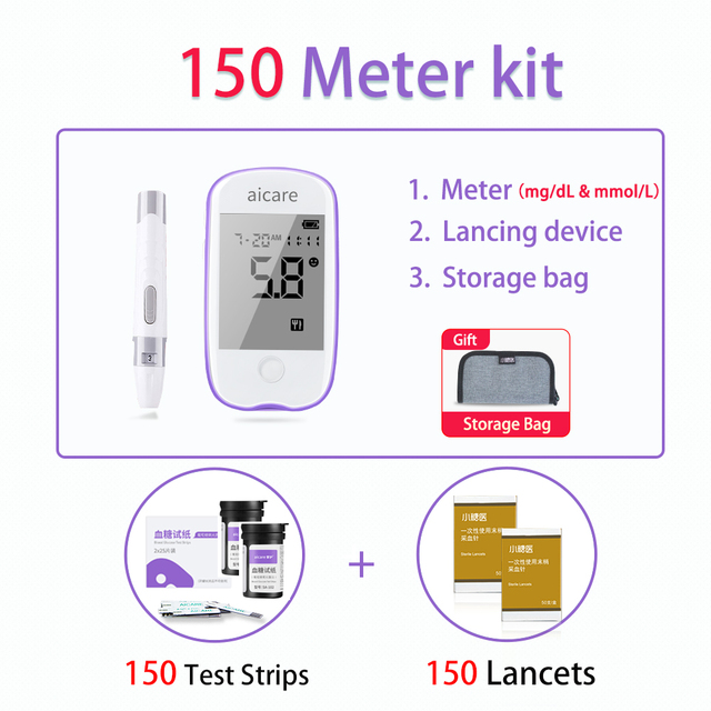 AICARE Blood Glucose Meter Glucometer Diabetic 50/100 Test Strips Lancets Blood Sugar Meter Monitor Medical Devices Tester