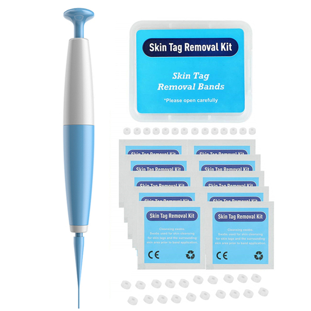 Small to Medium Non Toxic Facial Care Blue Skin Tag Removal Kit With Cleaning Swabs For Adult Home Use