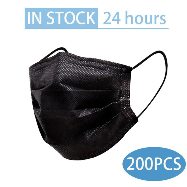 Mascarillas Face Masks Non-woven 3-layer Filter Disposable Mouth Mask Respirator Protective Adult Masks Black Masks Fast Ship