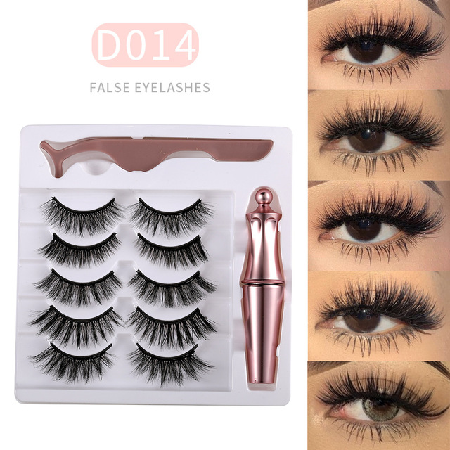 5 Pairs 3D Mink Magnetic False Eyelashes Waterproof Liquid Eyeliner Tweezers Long Lasting Makeup Tool