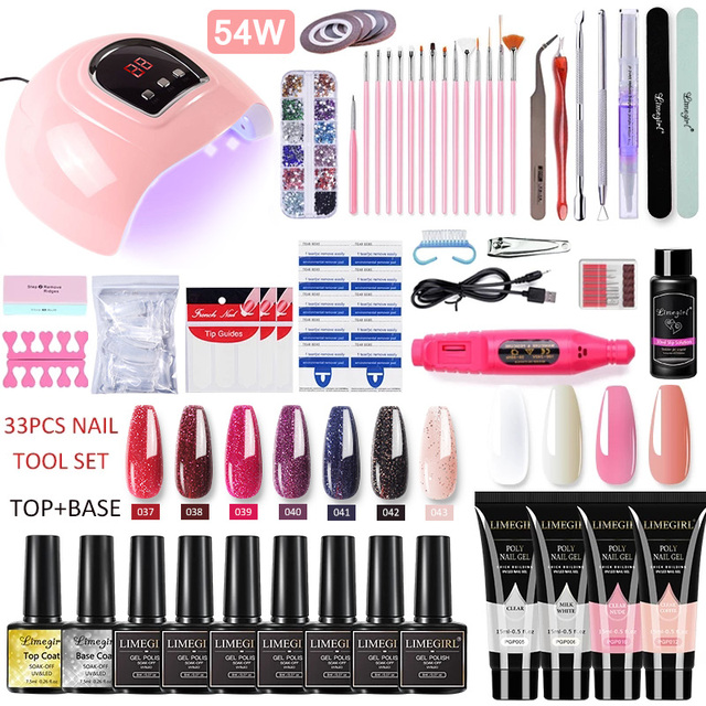 Manicure Kit For Nail Extensions Gel Nail Polish Kit Quick Build Polygels Set 120W/54W LED Nail Lamp Nail Tool Kit