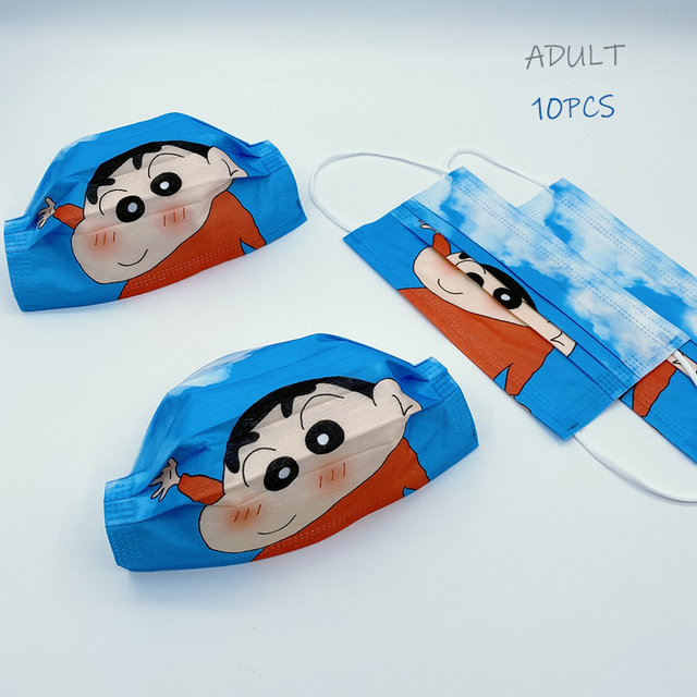 10-150pcs Adult/Children Disposable Masks Cartoon Character Coloring Shin Chan Protective 3 Layers Breathable Mask For Child Parents