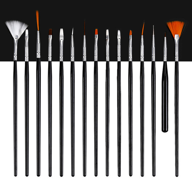 15pcs/set Nail Art Brush Manicure Gel Brush Dotting Painting Design Nail Brushes Liquid Powder Carving Brush Manicure Decoration