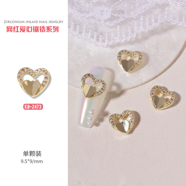 3pcs nail art love zircon color preserved super flash three-dimensional diamond smiley nail accessories love necklace