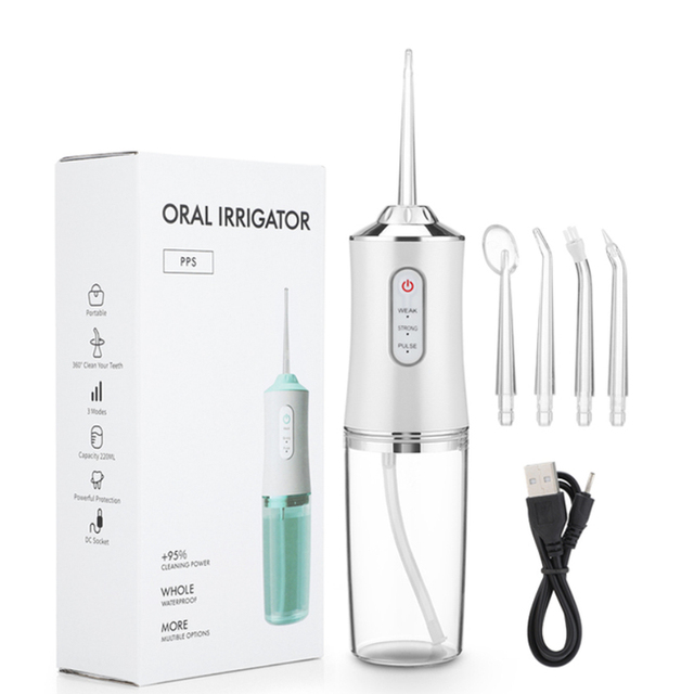 Oral Irrigator Portable Dental Water Pickler USB Rechargeable Water Jet Floss Dental Pick 4 Jet Tip 220ml 3 Modes IPX7 1400rpm