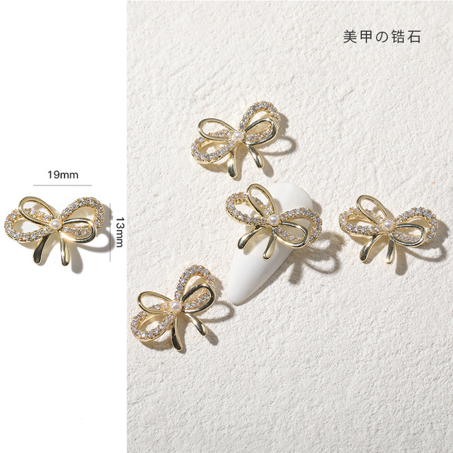 Nail Art Bowknot Wholesale Metal Zircon Nail Decorations 3D Exquisite Rhinestone Nail