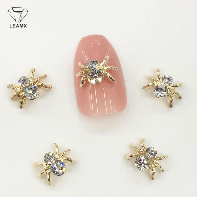 LEAMX 10pcs Alloy Spider Nail Art Decorations 3D AB/White Rhinestone Decorations Spider Nail Jewelry Sparkle Nail Supplies L459