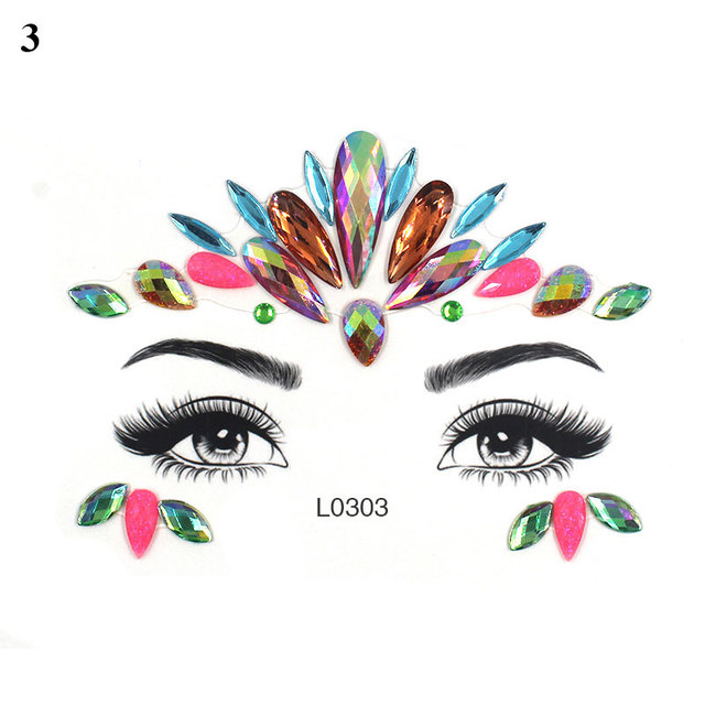 3D Sexy Face Tattoo Sticker Temporary Tattoo Flash Fake Tattoo Rhinestone Lady Party Face Sticker Face Jewelry Decoration