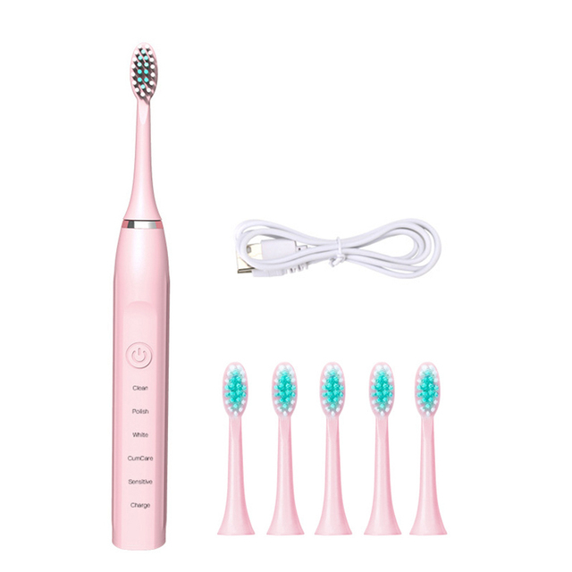 5 Mode Electric Toothbrush For Women Men Child With 6 Replacement Toothbrush Head USB Rechargeable Waterproof Sonic Toothbrush