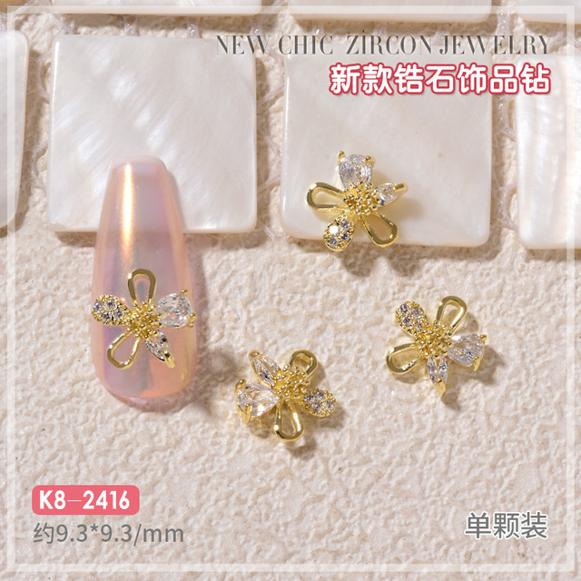 3pcs New Zircon Jewelry Bow-knot Pearl Accessories Net Red Roll Packaging Flowers Color Preservation Nail Decoration Diamond