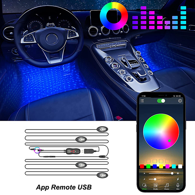 NLpearl RGB Galaxy LED Car Ambient Interior Light Usb Cigarette With App Remote Control Auto Foot Atmosphere Decorative Lamp