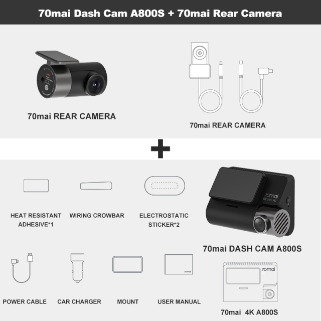 70mai A800S 4K Car DVR GPS ADAS 70mai 4K Dash Cam A800S 24H Parking Monitior 140FOV Support Dual View Rear Camera