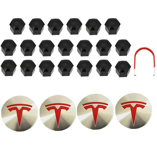 Tesla Model 3S X Wheel Center Caps Hub Caps Screw Cap Kit Decorative Tire Cap Modification Accessories Tesla Car Emblem Badge