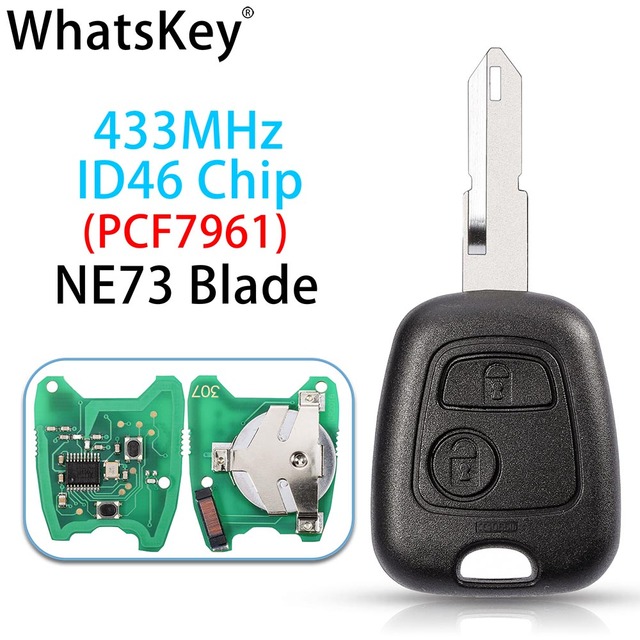 Whatskey 2 Buttons 433Mhz Remote Car Key For Peugeot 307 206 407 Partner Citroen C1 C2 C3 VA2/HU83 Blade With ID46 PCF7961 Chip