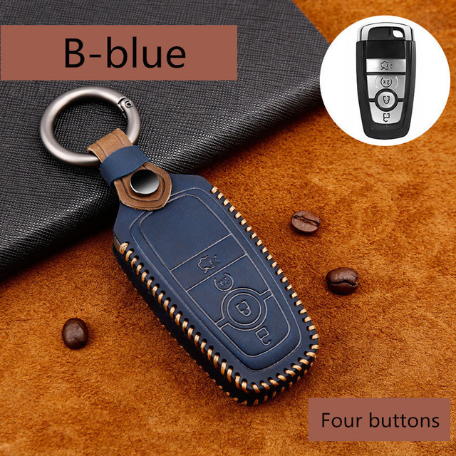 Genuine Leather Handmade Car Key Cover Cover For Ford Focus Fiesta Mondeo Kuga Escape Fusion Mustang Explorer Edge Ecosport