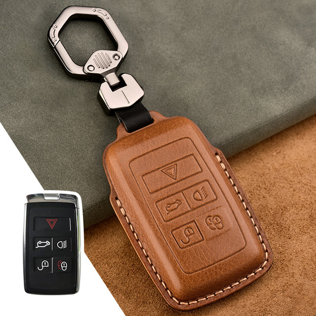 Luxury Genuine Leather Car Key Case For Jaguar Land Rover Evoque Sport Accessories Keychains Bag Holder Keyring Fob Shell