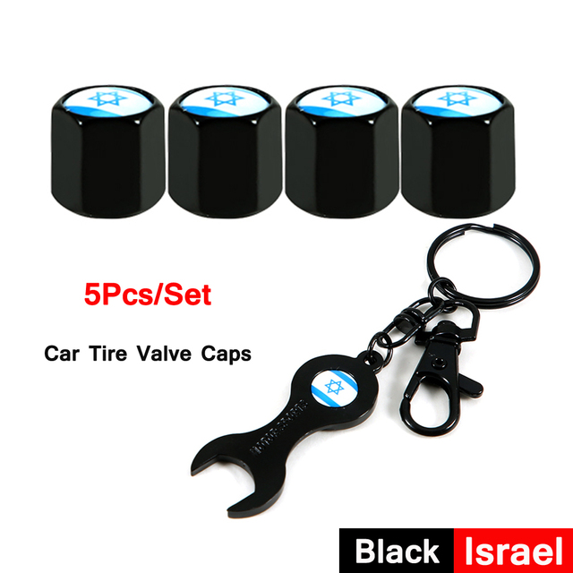 DSYCAR 5pcs/set National Flag Pattern Anti-theft Car Tire Wheel Valve Caps With Wrench Keychain Alloy Car Tire Valve Caps