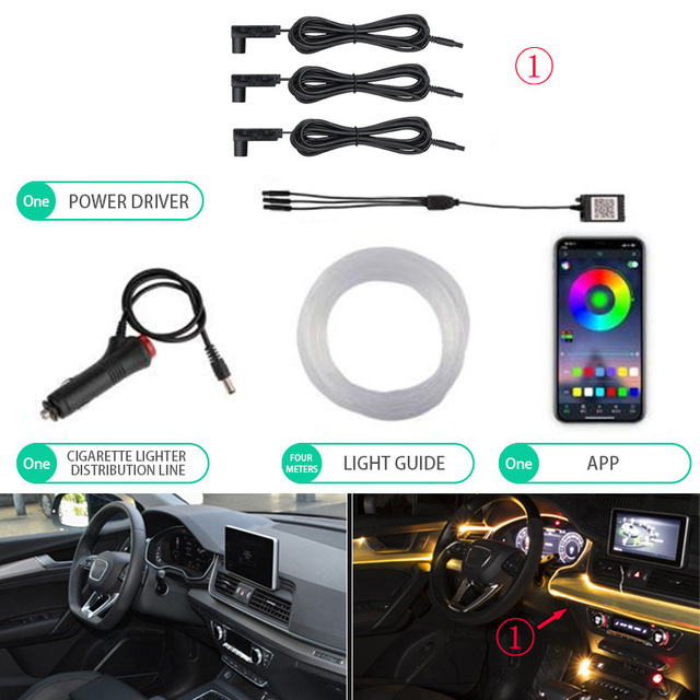 Auto Rear Car Neon Lamp Interior Ambient Lighting Lights RGB Atmosphere Lamp Fiber Optic for Automobile APP Control LED Strips