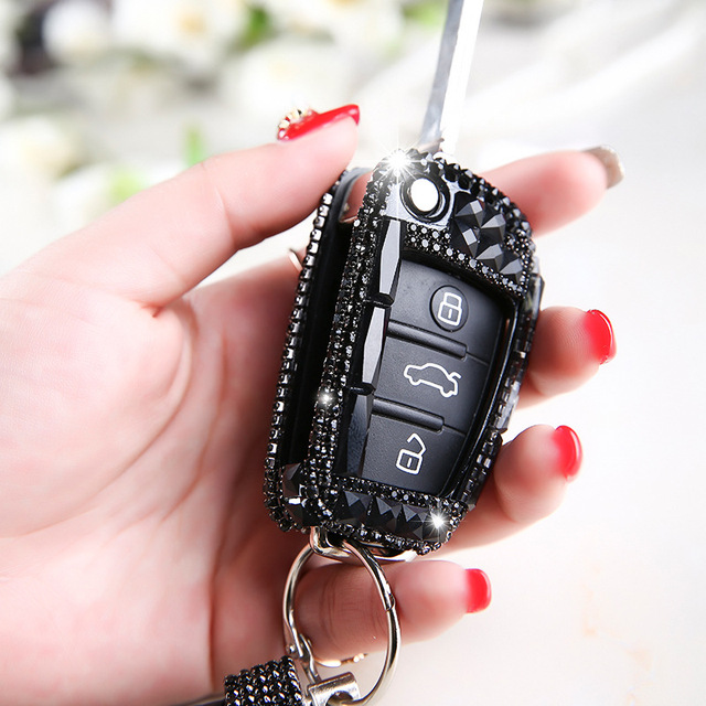 Luxury Diamond Crystal Styling Car Key Case Cover For Audi A1 A3 A4 A5 Q7 A6 C5 C6 Auto Remote Control Holder Shell Keychain Accessories