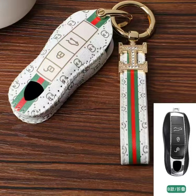 Luxury Leather Car Key Case Cover Fob Protector Key Chain Holder For Porsche kayenne718 Panamera Keyring Accessories Shell Bag