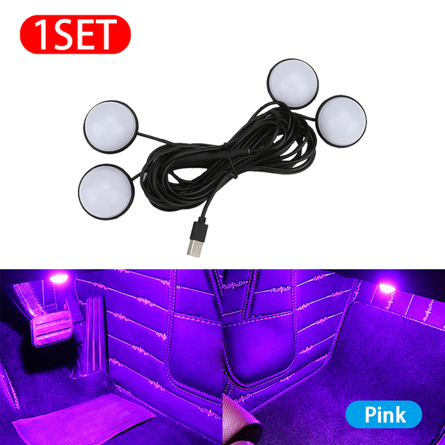 Blallion 4in1 Led Car Interior Light Monochrome USB Foot Ambient Lamp 12V LED Atmosphere Light Blue/Ice Blue/Pink Car Accessories