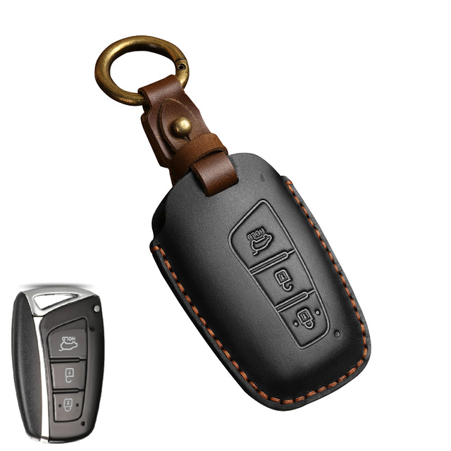 Luxury Leather Key Case Fob Cover Keychain Holder For Hyundai IX35 IX45 Elantra Santafe Equus Genesis Accessories Keyring Bag