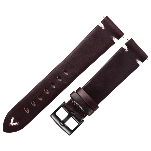 Leather Watchband Strap 18mm 20mm 22mm Quick Release Watch Strap Cowhide Strap Handmade Black Dark Brown Vintage Oil Wax Leather