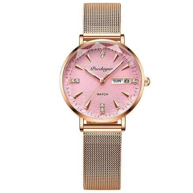 Swiss Brand POEDAGAR Women Watches Luxury Rose Gold Mesh Wristwatch Fashion Simple Waterproof Date Ladies Bracelet Watch Clock