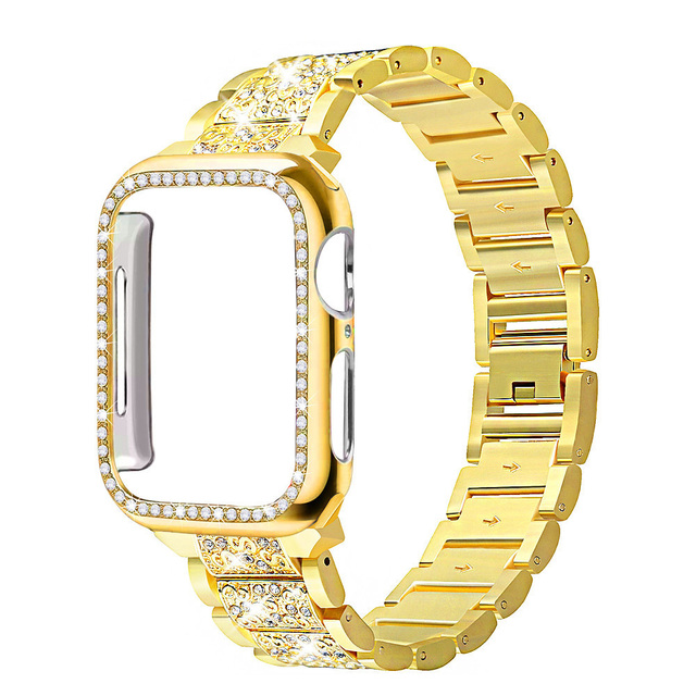 Case + Bling Strap for Apple Watch Band 40mm 44mm 41mm 45mm 38mm 42mm 40mm Diamond Metal Bracelet iWatch Series 3 4 5 6 se 7 band