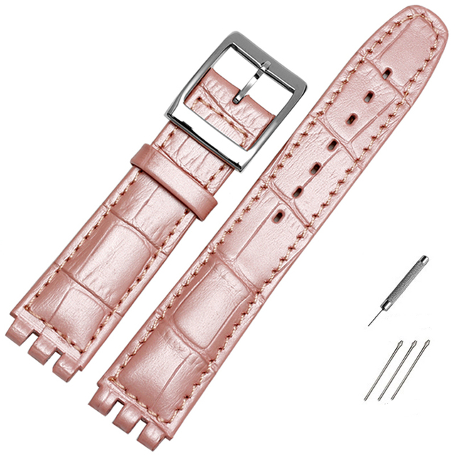 High Quality Luxury 17mm 19mm Waterproof Genuine Leather Watch Strap Band for Swatch Crocodile Pattern Leather Strap Men Blue Red