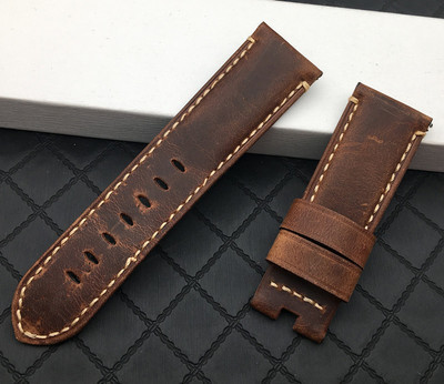 Top Quality 24mm Brown Gray Vintage Retro Italy Genuine Leather Watchband for Panerai Strap Watch Band Butterfly Buckle Strap