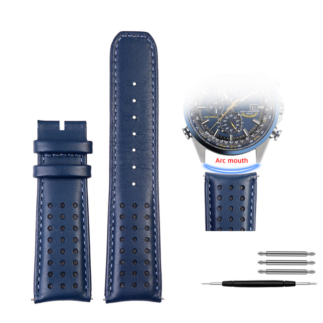 For Citizen Blue Angel Men Radio Wave Watch AT8020-54L/8020-03L/JY8078 Curved End Genuine Leather Watchband Watch Band 22 23