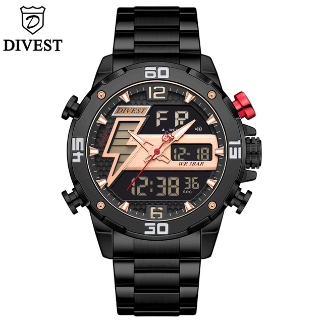 DIVEEST Authentic Gold Watch Men Luxury Brand Analog Quartz Casual Sports Watch Digital Military Chronograph Wrist Watches for Men