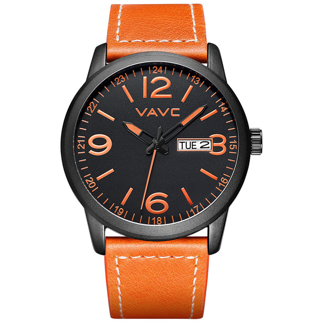 2022 New VAVC Quartz Watches Men Black Leather Band Causal Analog Dress Quartz Wrist Watch with Black Face and Simple Design