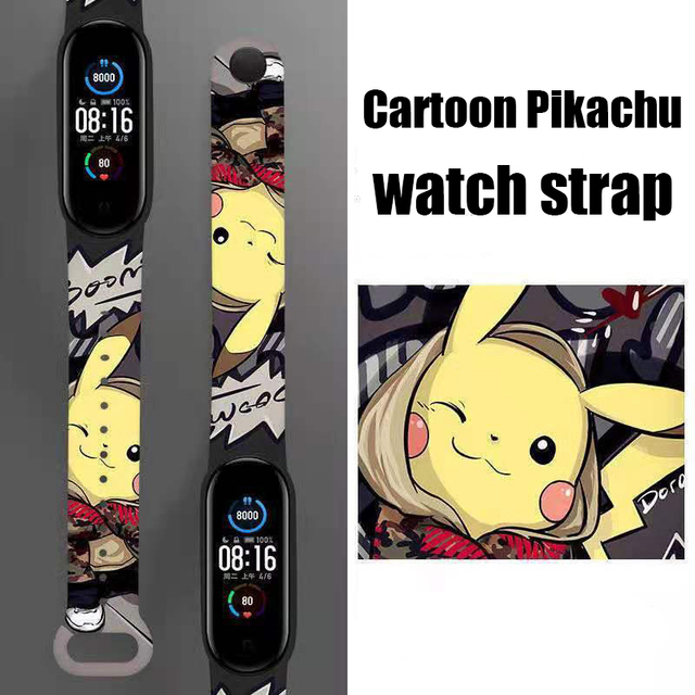 Pokemon Suitable for Mi Band 3/4/5/6 Wristband Copy Strap Cute Print Pikachu Silicone Sports Watch Replacement Wristband