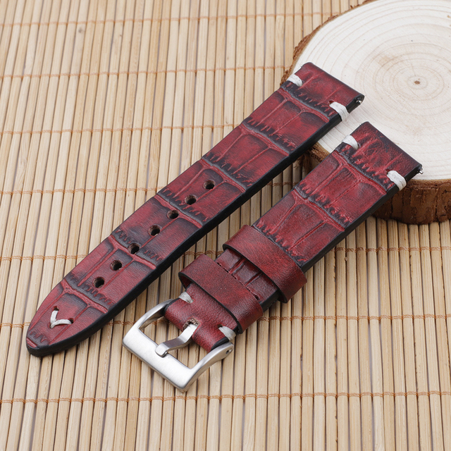 Genuine Leather Watchband 18mm 20mm 22mm 24mm Vintage Personality Crocodile Texture Watch Strap Bracelet for Men Women