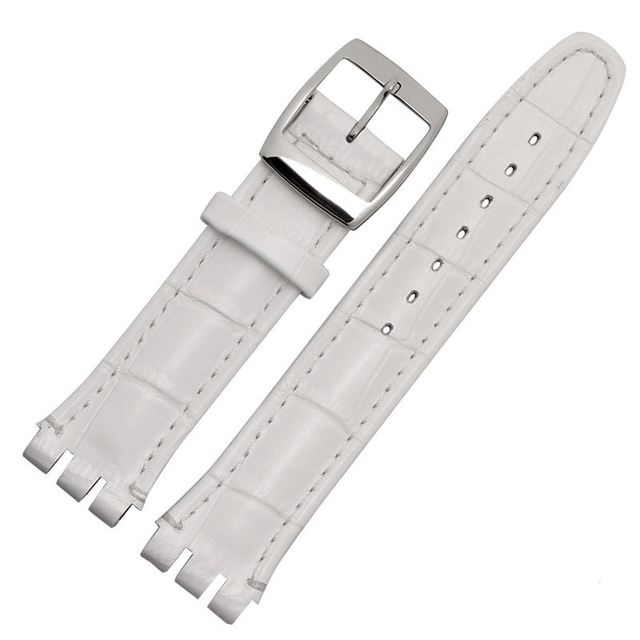 Strap for Swatch 17mm and 19mm, Genuine Leather, Black, Brown, White, Water Resistant, High Quality