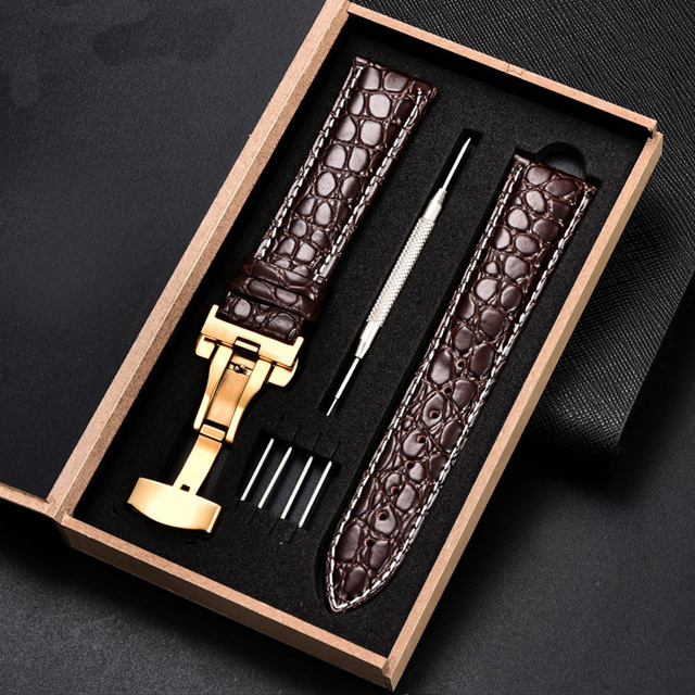 Top luxury crocodile pattern watchband leather straps 18mm 20mm 22mm 24mm with stainless steel automatic clasp wristwatch band