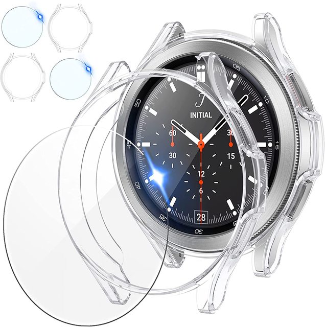 2 pack tempered glass protective film and 2 pack tpu watch cover accessories bumper set for Samsung Galaxy Watch4 classic 46/42