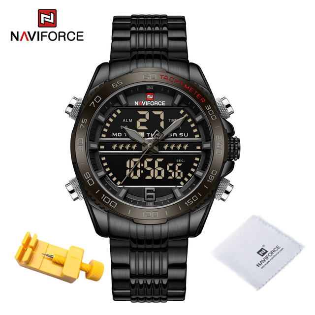 Luxury Brand NAVIFORCE Digital Men Sports Watch Steel Band Waterproof Chronograph Luminous Alarm Clock Quartz Male Wristwatch