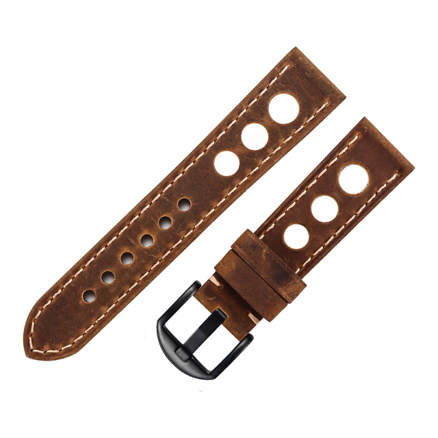 Soft Leather Watch Strap with Buckle, Antique Brown, Breathable, Cowhide, Three Holes, 20mm 22mm