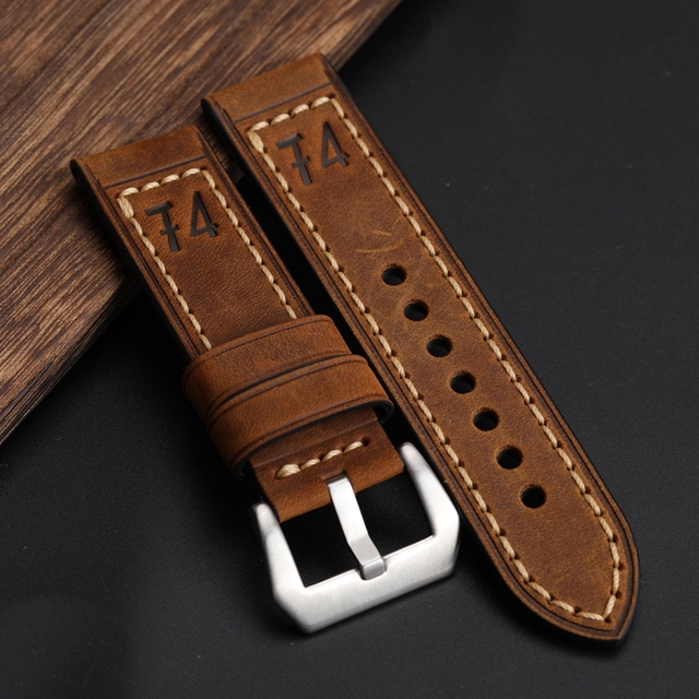 F4 Leather Watch Band for Men, Thick, Handmade, Retro, 20, 22, 24, 26mm, for pm111, 441