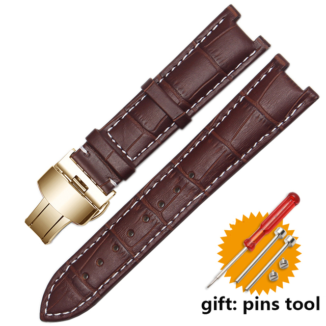 Genuine leather watchband for GC wristband 22*13mm 20*11mm engraved strap with butterfly stainless steel buckle