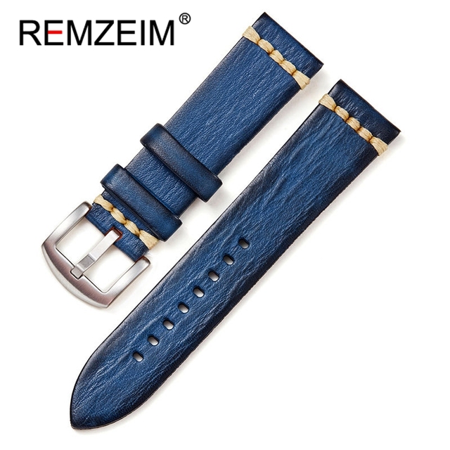 REMZEIM Retro Handmade Genuine Leather Strap Vegetable Tanned Leather Watchband 18 20 22 24mm High Quality Business Watch Band