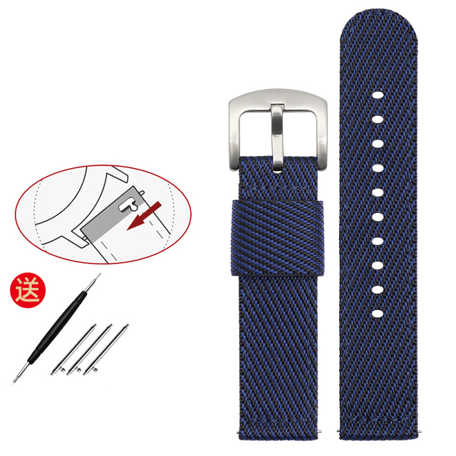 Senior Nylon Watchband 18mm 19mm 20mm 21 22mm 23mm 24mm Dark Blue Watch Strap Quick Release Bar Waterproof Bracelet Wrist Band