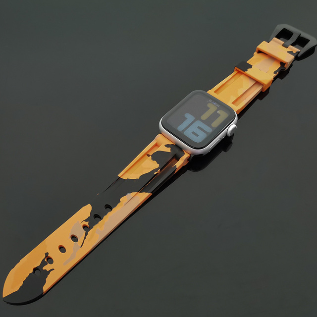 Silicone Camouflage Watch Strap for Apple Watch 42mm 44mm 45mm for iWatch Series 4/5/6/SE/7 38mm 40mm 41mm Military Bracelet